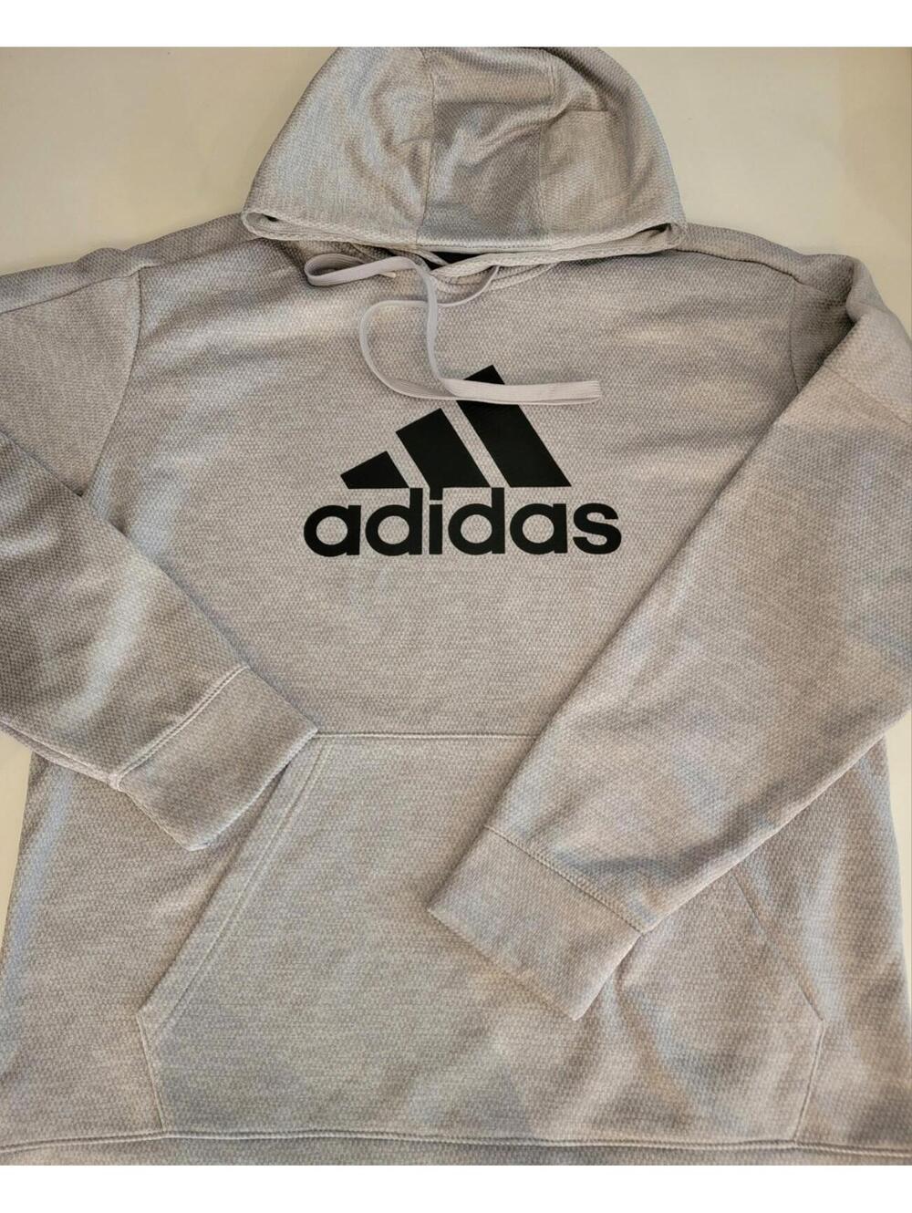 Adidas Mens Pullover Hoodie Sweater Light Gray Black Size L
